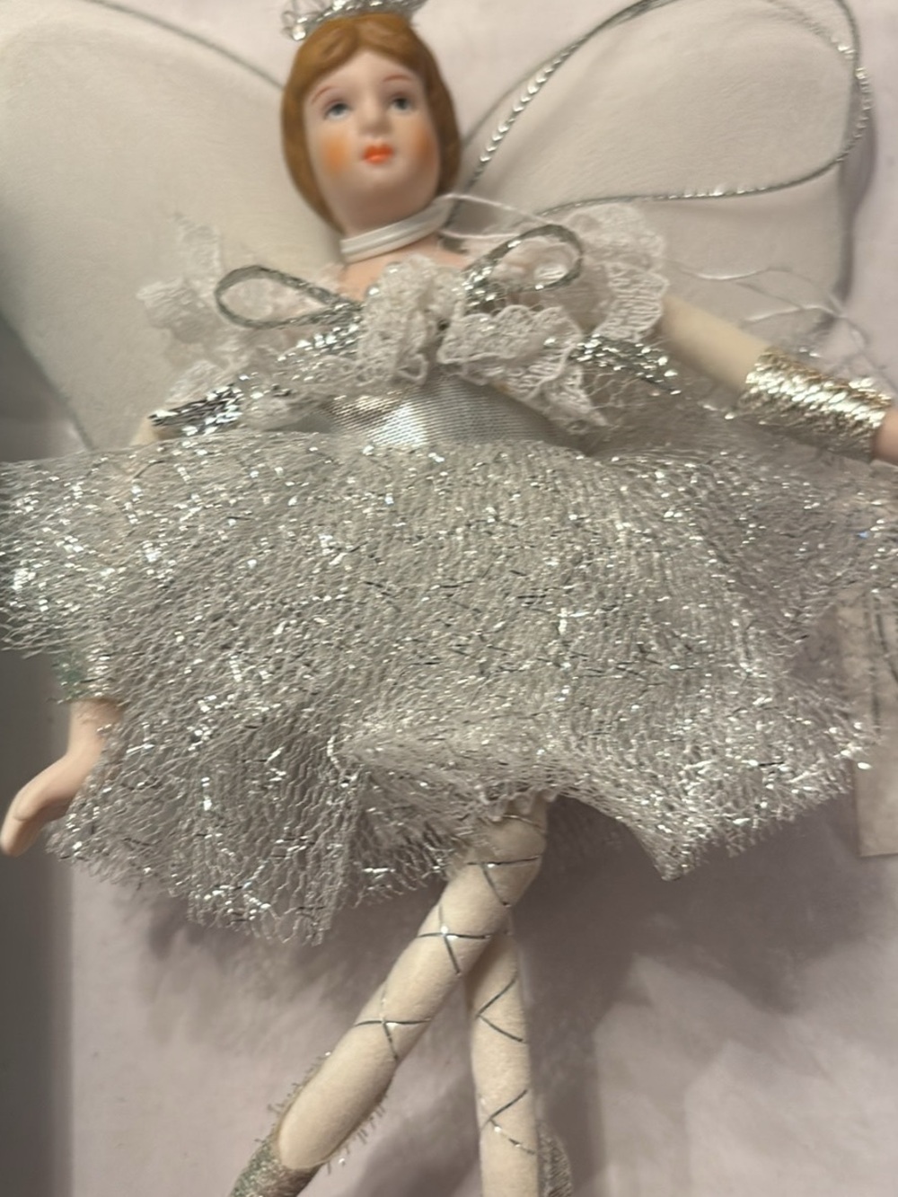 Silver Glitter Ballerina Angel Tree Topper